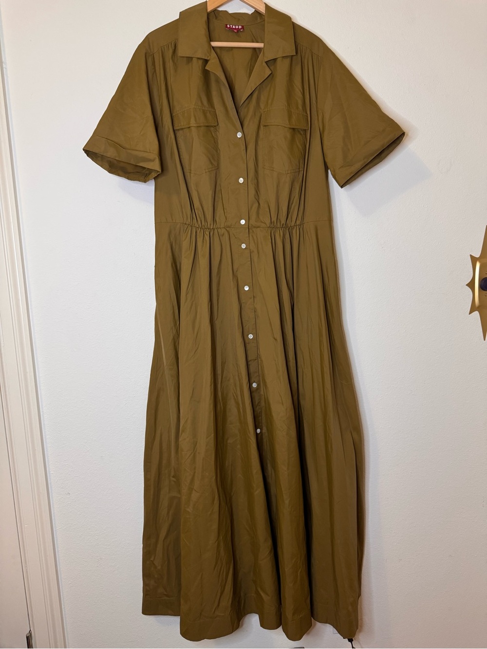 STAUD Olive Brown Shirt Maxi Dress - Picture 2 of 8